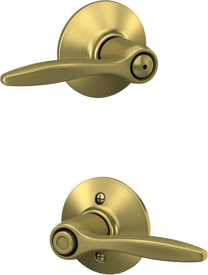 SCHLAGE Delfayo Bed/Bath Privacy Door Handle with Lock, Satin Brass