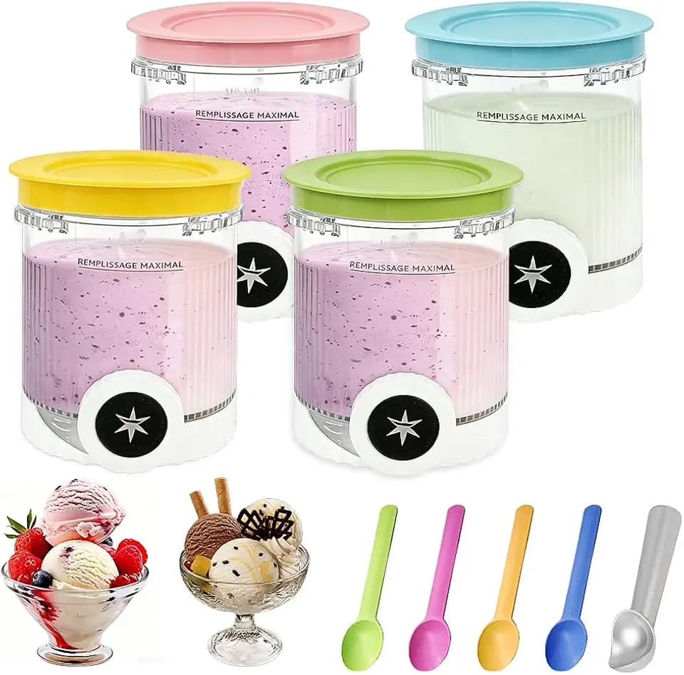 4 Stück Creami Behälter für Ninja Creami Swirl, 500ML Ersatzbecher für Ninja Swirl Creami NC700 & NC701, BPA-Frei & Spülmaschinenfest, Ninja Eismaschine Zubehör mit Pints Deckel und 4 Löffel