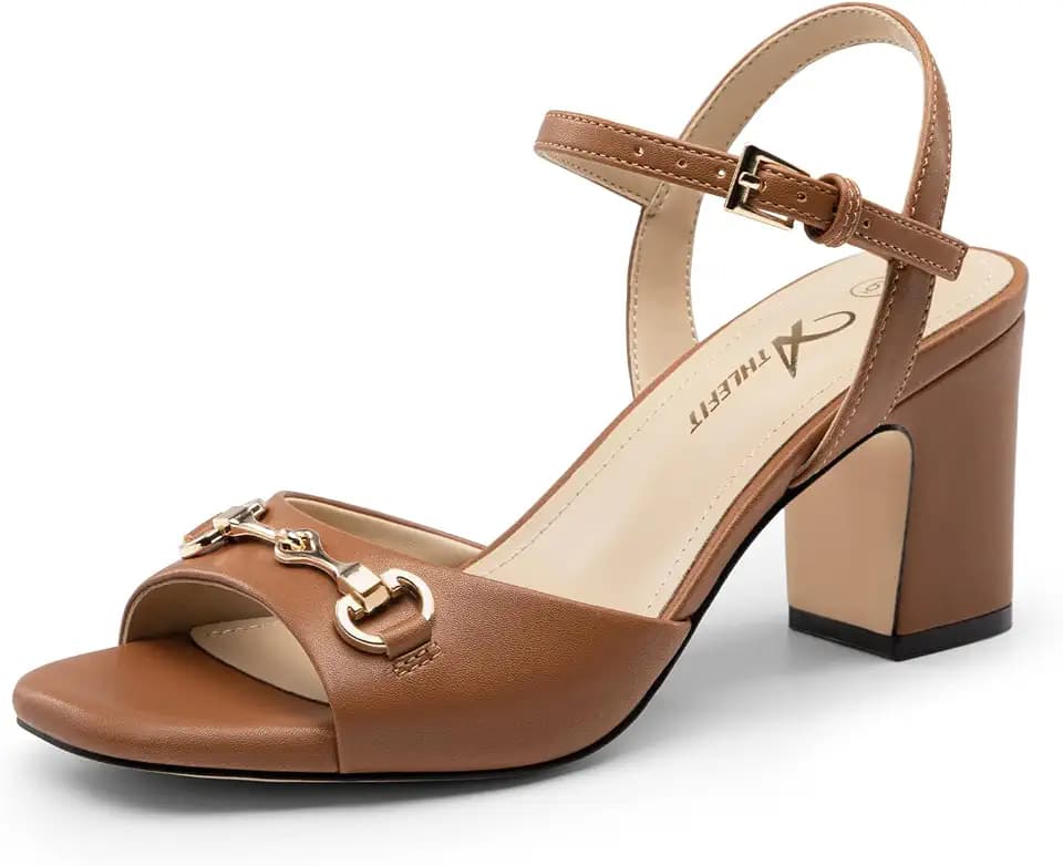 Athlefit Chunky Block Heels for Women Open Toe Ankle Strap Heeled Sandals