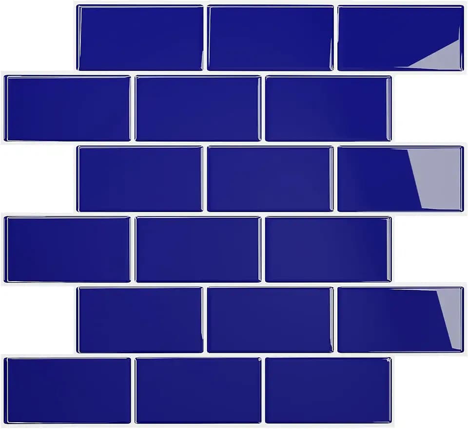 VEELIKE Klebefliesen Königsblau 3D Fliesenaufkleber Badezimmer Fliesenfolie Küche Blau Rechteckig Wandfliesen Selbstklebend Küchenfliesen Überkleben Badfliesen Abnehmbar 30.5cm×30.5cm 12 Stück