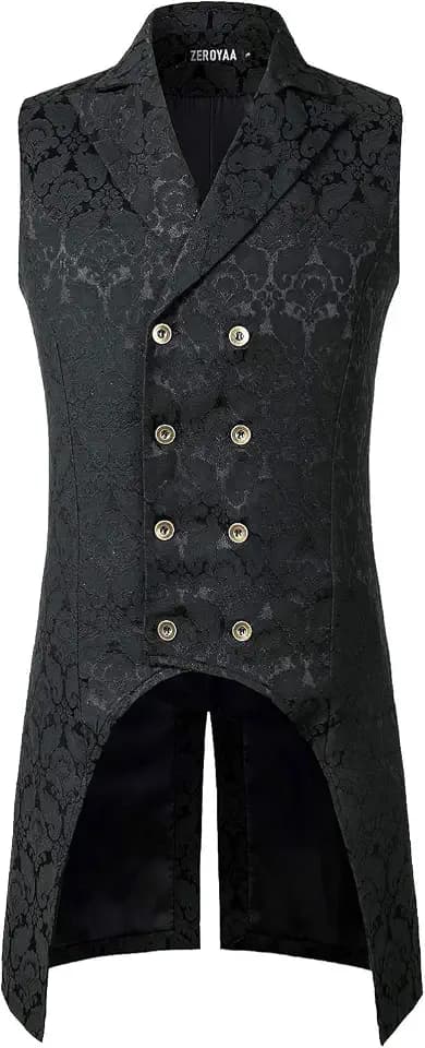 PARKLEES Herren Jacquard Gothisch Steampunk Zweireiher Smoking Slim Fit West Anzugweste