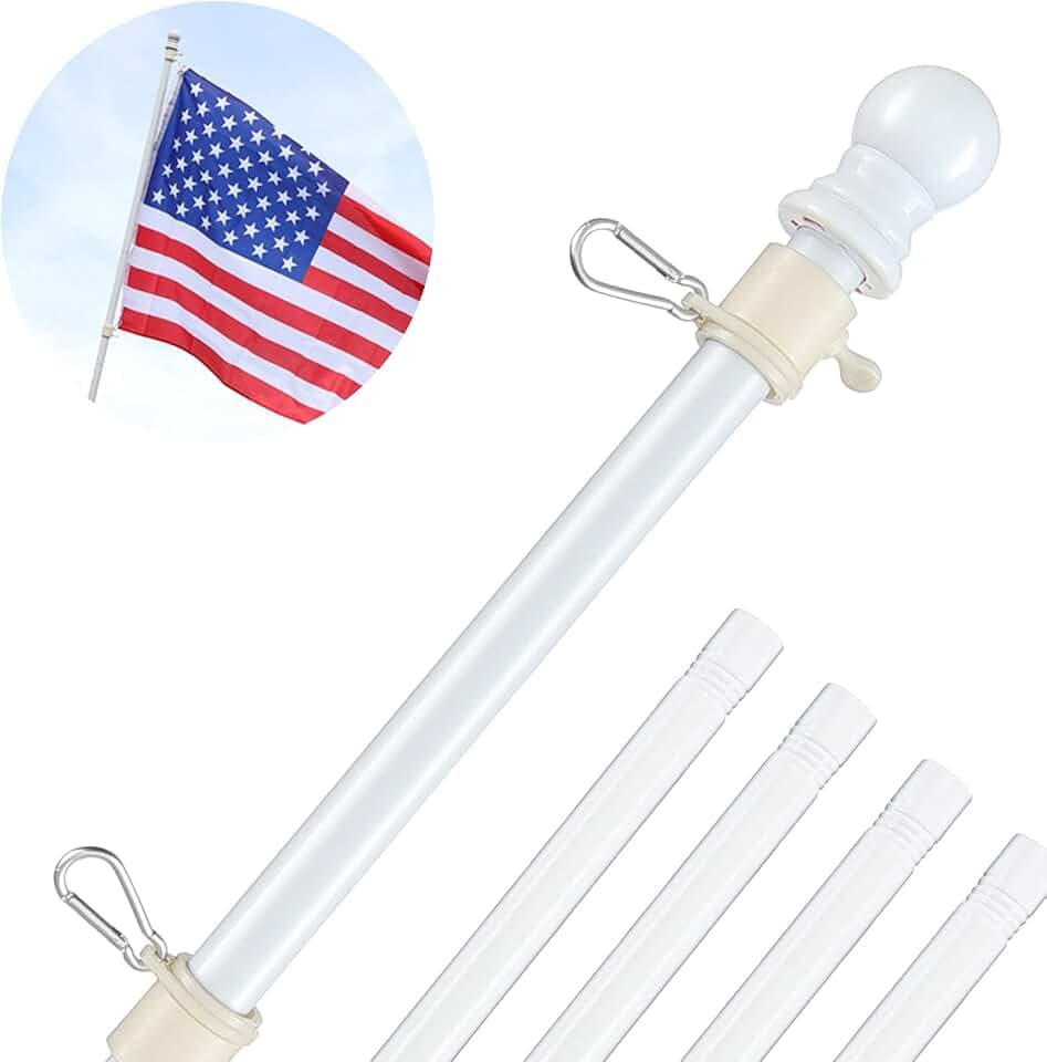 White Flag Poles for Outside House - 6ft Tangle Free Flag Pole for House,Heavy Duty Metal Flagpole Hardware for American Flags,Outdoor Flagpoles Residential for Porch,Car,Truck,Boat (without Bracket)