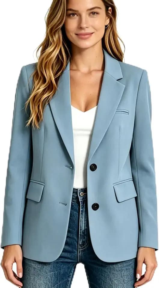Womens Casual Blazer Open Front Long Sleeve Suit Jackets Work Office Outfits Blue