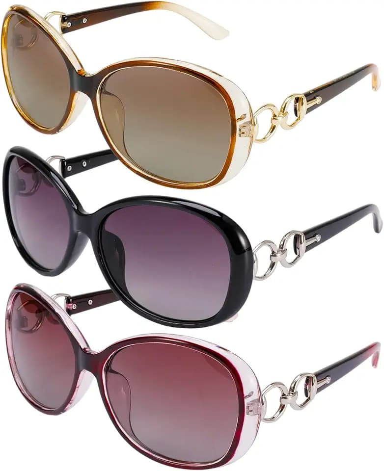 3 Stücke Groß Frauen Sonnenbrillen, Damen Polarisiert Brille