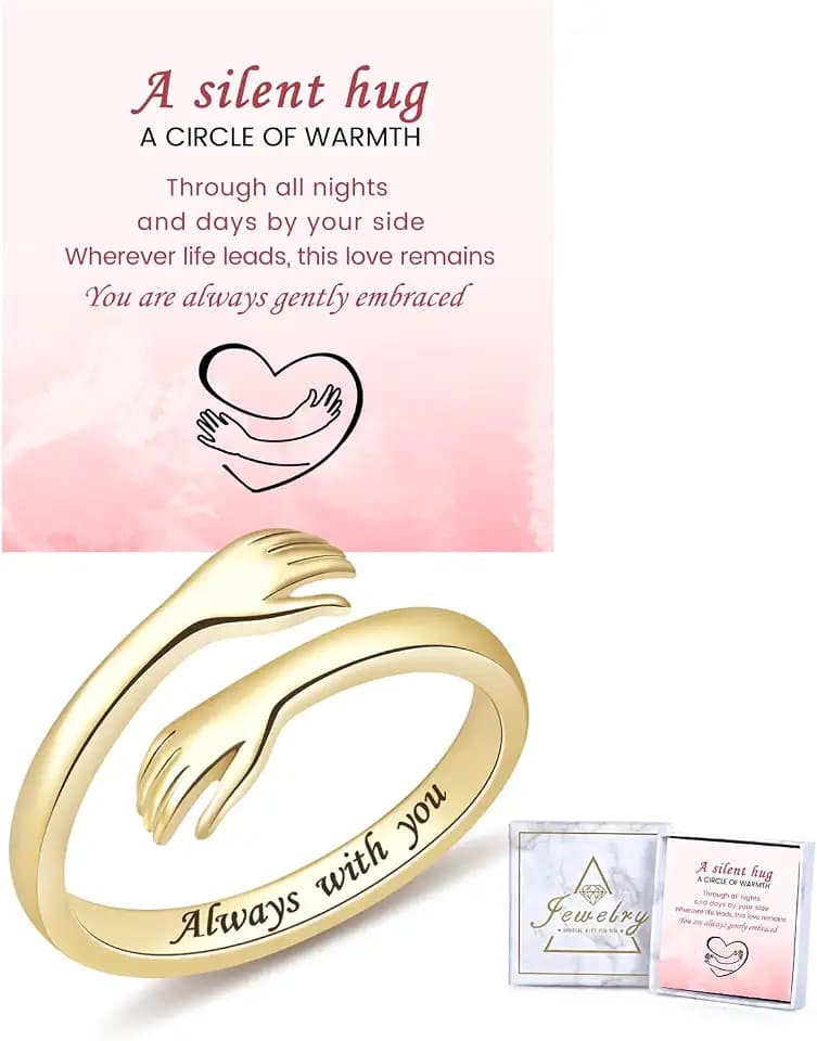 Sterling Silver Plated Hug Ring for Women Teens Adjustable Jewelry Gift