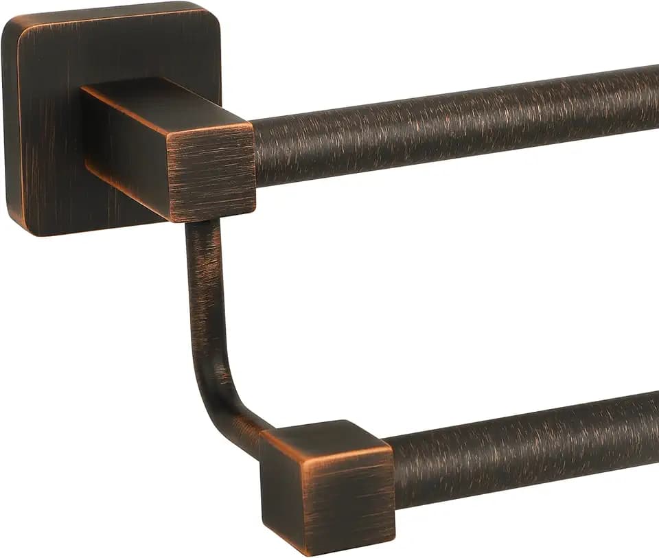 Bathroom Double Towel Bar Oil Rubbed Bronze, 24 Inch Square Towel Racks for Bathroom Wall Mounted,Bathroom Towel Holder Brushed Bronze,Two Towel Rod Hanger for Hotel