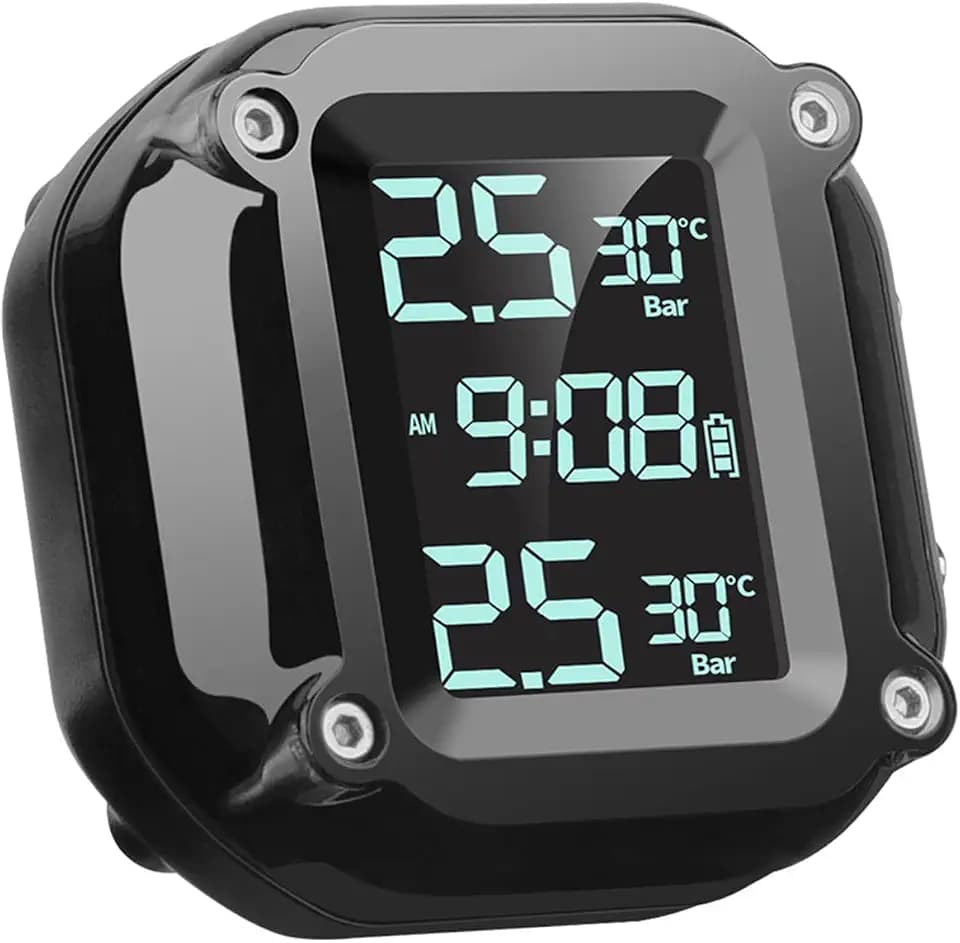 Shkalacar Motorcycle Tire Pressure Monitoring System USB Charging Wireless TPMS for Motorcycle with 2 External Sensors & Digital LCD Display