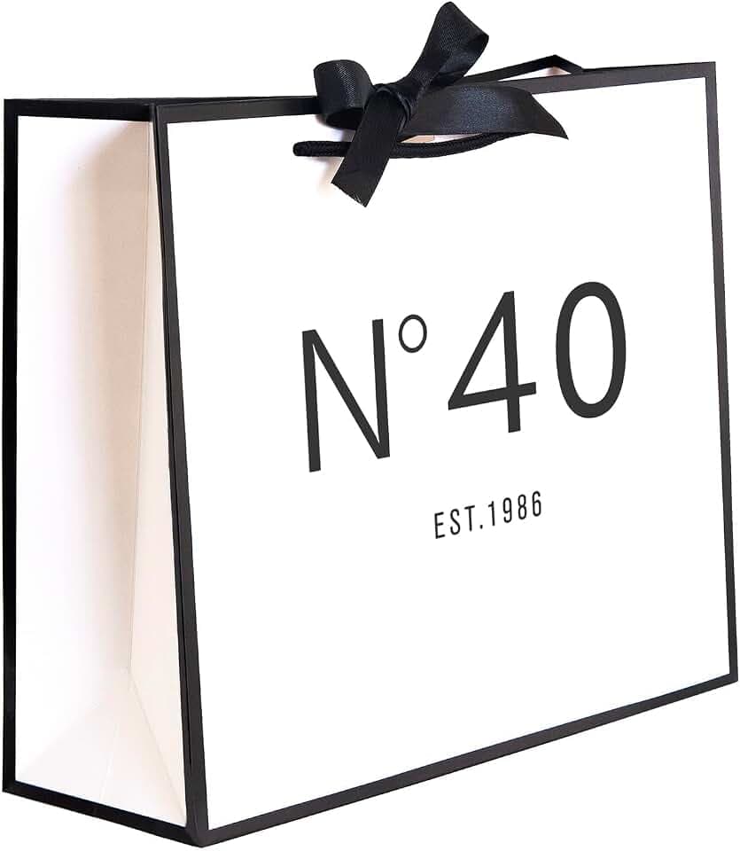 QLSKO 40th Birthday Keepsake Gift Paper Bag for Her-N°40 EST.1986 40th Anniversary Party Present Shopping Tote Bags Women 40 Year Old Decorations Idea (1986 40th, Medium (Pack of 1))
