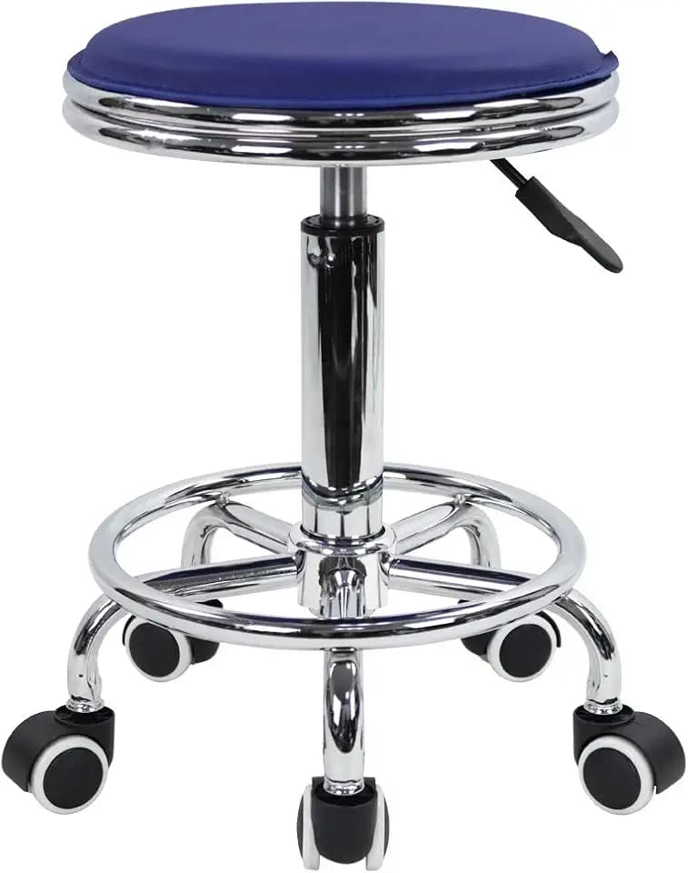 KKTONER Rollhocker Drehhocker höhenverstellbar mit Fußstütze aus PU Leder Blau