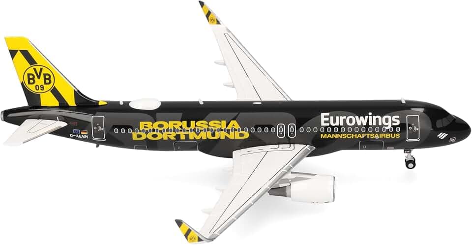 Herpa Modellflugzeug Eurowings Airbus A320 BVB Mannschaftsairbus (2025), Miniatur im Maßstab 1:200, Sammlerstück, Flugzeug Modell mit Standfuß, Metall