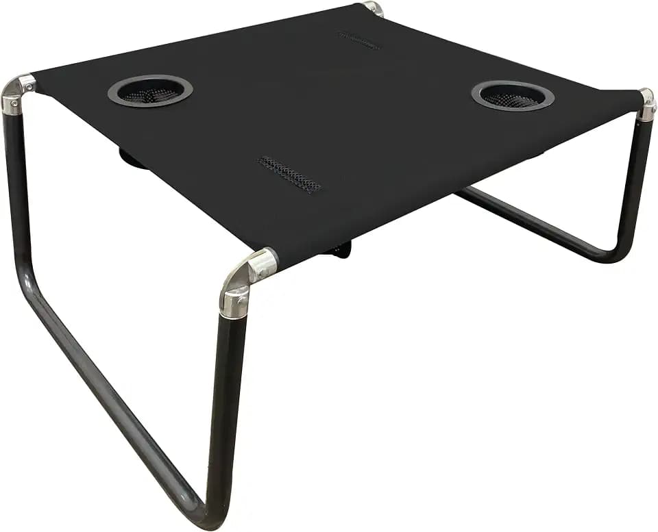 Neso Beach Table - Lightweight, Portable and Foldable Table for Beach, Camping and Outdoor Adventures - Stable Surface - with Cup Holder for Drinks and Phone Pockets - Black