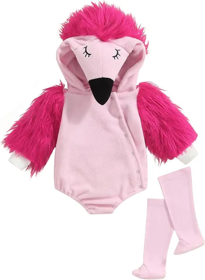 Newborn Baby Boy Girl Halloween Costumes Flamingo Animal Hooded Romper Jumpsuit Stocking Cosplay Costume Dress Up