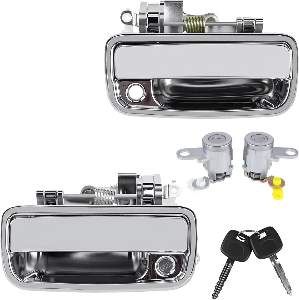 Exterior Door Handle Set w/Lock Cylinders & Keys, Front Driver & Passenger Compatible with Toyota Vehicle 1995-2004 Tacoma, Textured Black Replace# 69220-35020, 69210-35020, 79345, 79344, TO131011