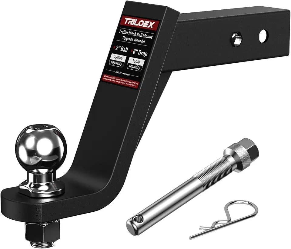 Trailer Hitch Mount with 2-Inch Ball, Fits 2-in Receiver, 6" Drop, 7,500 lbs, Includes 5/8” Screw-in Hitch Pin