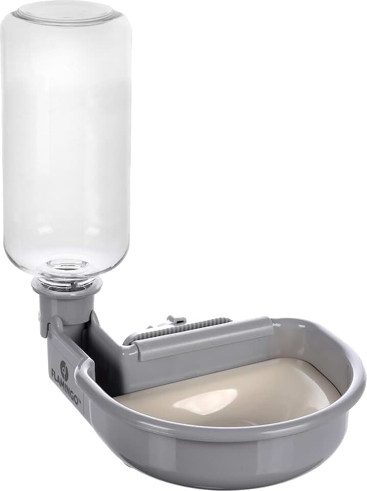 WASSERNAPF MIT Flasche FÜR DRAHTKÄFIG - Universell für alle Käfige -Diza GRAU 480ML