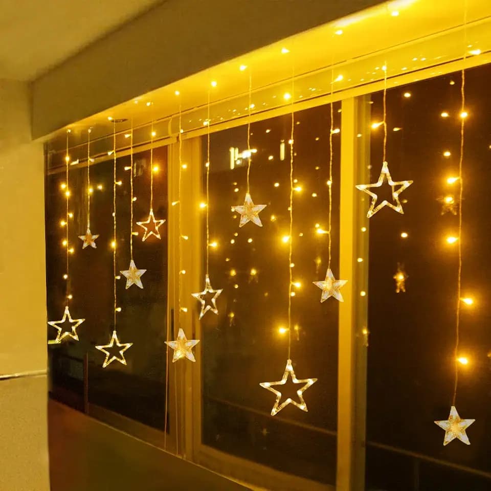 LED Lichtervorhang Sterne Warmweiß Weihnachtsbeleuchtung Innen Fenster Für Weihnachten Party Hochzeit IP44 31V 8 Modi Mit Timer 138er LEDs Lichterkette Aussen 2,5M