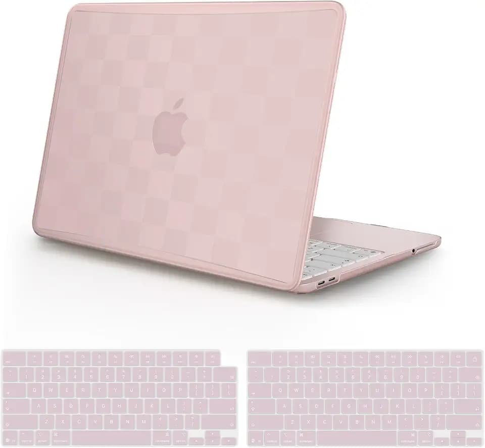 iCasso for MacBook Neo Case 13 inch 2026 A3404 Soft Checkered Blush Pink