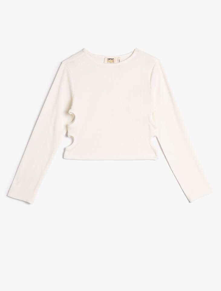 Koton Girls's Long Sleeve Cut Out Detail Ribbed Blouse