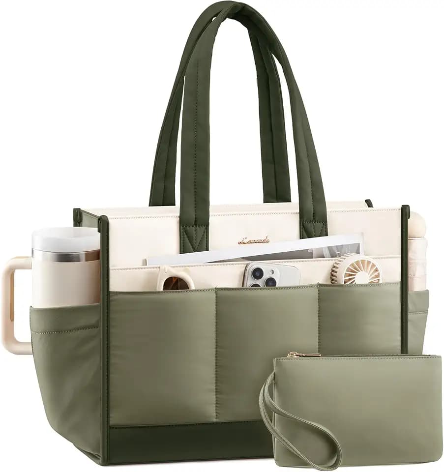 LOVEVOOK Work Tote Bag for Women, 17.3 Inch Laptop Bag with 40oz Cup Holder
