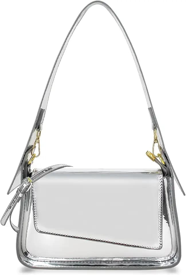 Women's Y2k Silver Metallic Hobo Purse - Sparkly Evening Shoulder Bag for Party, Wedding, Going Out Handbag