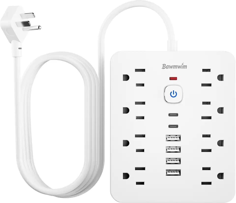 6FT Flat Plug Extension Cord Surge Protector Power Strip with 8 AC&6 USB