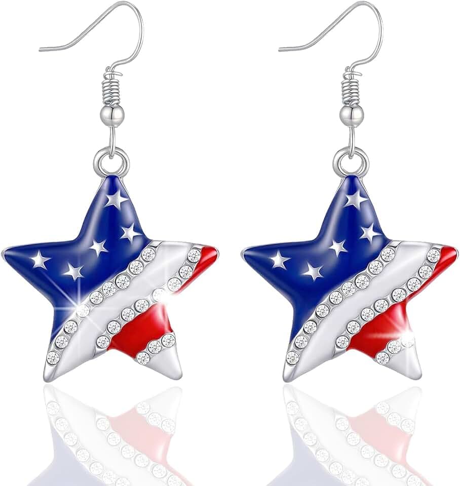 Alloy Big Star4th of July Earrings for Women, Patriotic Independence Day Dangle Drop Earrings, Fourth of July Outfits & Shirt Accessories for Women