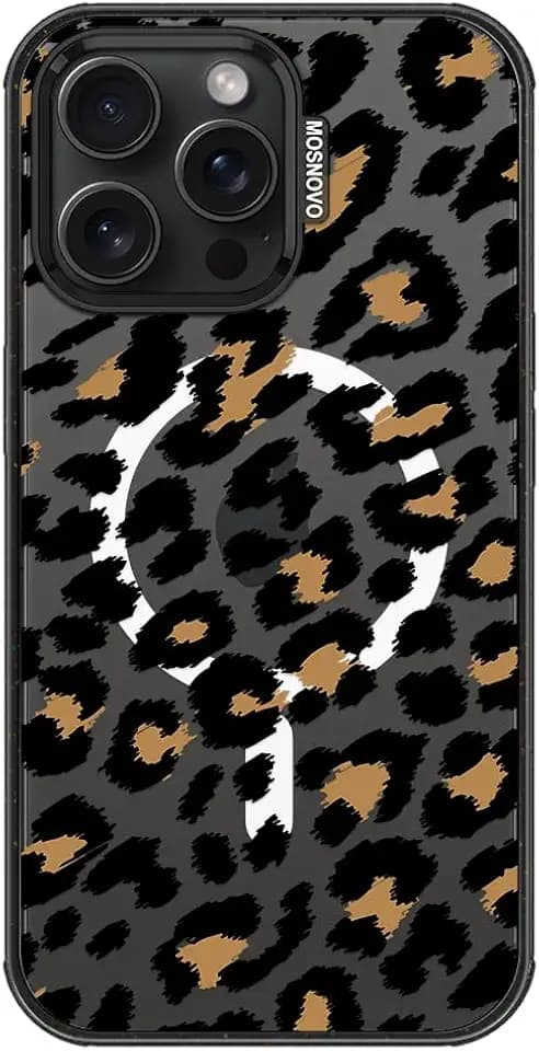 MOSNOVO for iPhone 15 Pro Max Case for MagSafe, Leopard Print, Black
