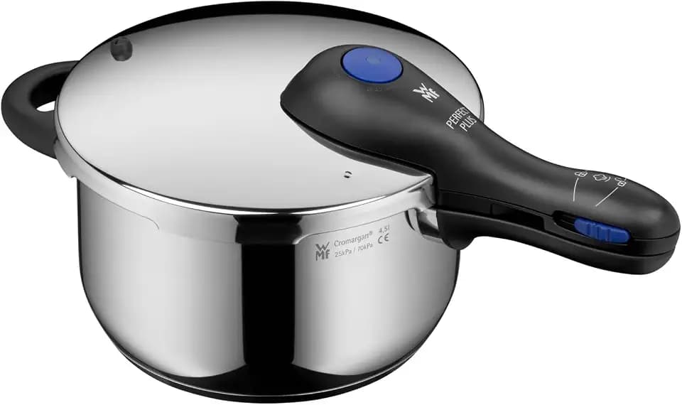 WMF Perfect Plus One Pot Schnellkochtopf Induktion 4,5l, Dampfkochtopf mit Flammschutz, großes Kochsignal, 2 Kochstufen, abnehmbarer Deckelgriff, Einhand-Kochstufenregler, Cromargan Edelstahl poliert
