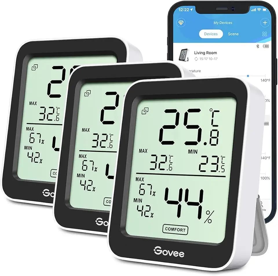 Govee Bluetooth Thermometer Hygrometer Innen, Digitale Thermometer 3 Stück | Präzise Temperatur Luftfeuchtigkeitsmesser mit App, Taupunkt/VPD, Benachrichtigungs, Datenspeicherung für Zimmer Gewächshaus
