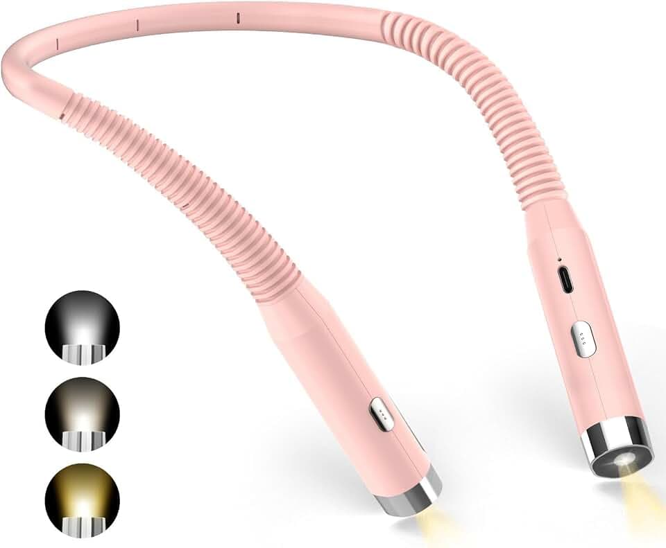 Diboniur Handarbeitslampe, Wiederaufladbare Leselampe Hals, 3 Farben und 3 Helligkeitsstufen, 360° biegbar, USB Stricklampe für Büchern im Bett, Reisen, Stricken, Camping（Rosa）