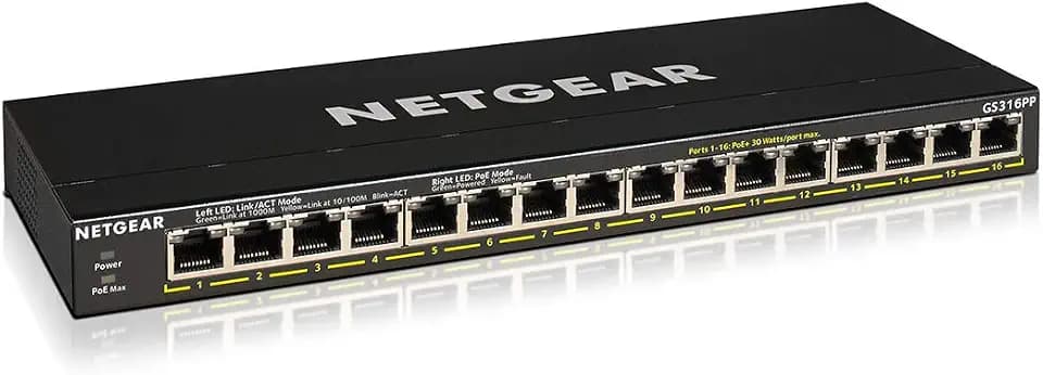 NETGEAR 16 Port PoE Gigabit Ethernet Unmanaged Network Switch (GS316PP)