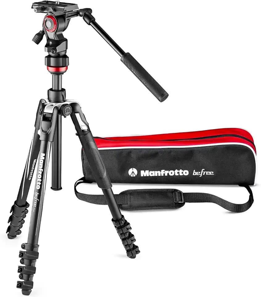 Manfrotto Befree Live, Travel Video Tripod with Video Camera Head and Lever Closure, Aluminum Tripod for DSLR, Mirrorless, Reflex Cameras and Video Cameras, Camera and Video Accessories