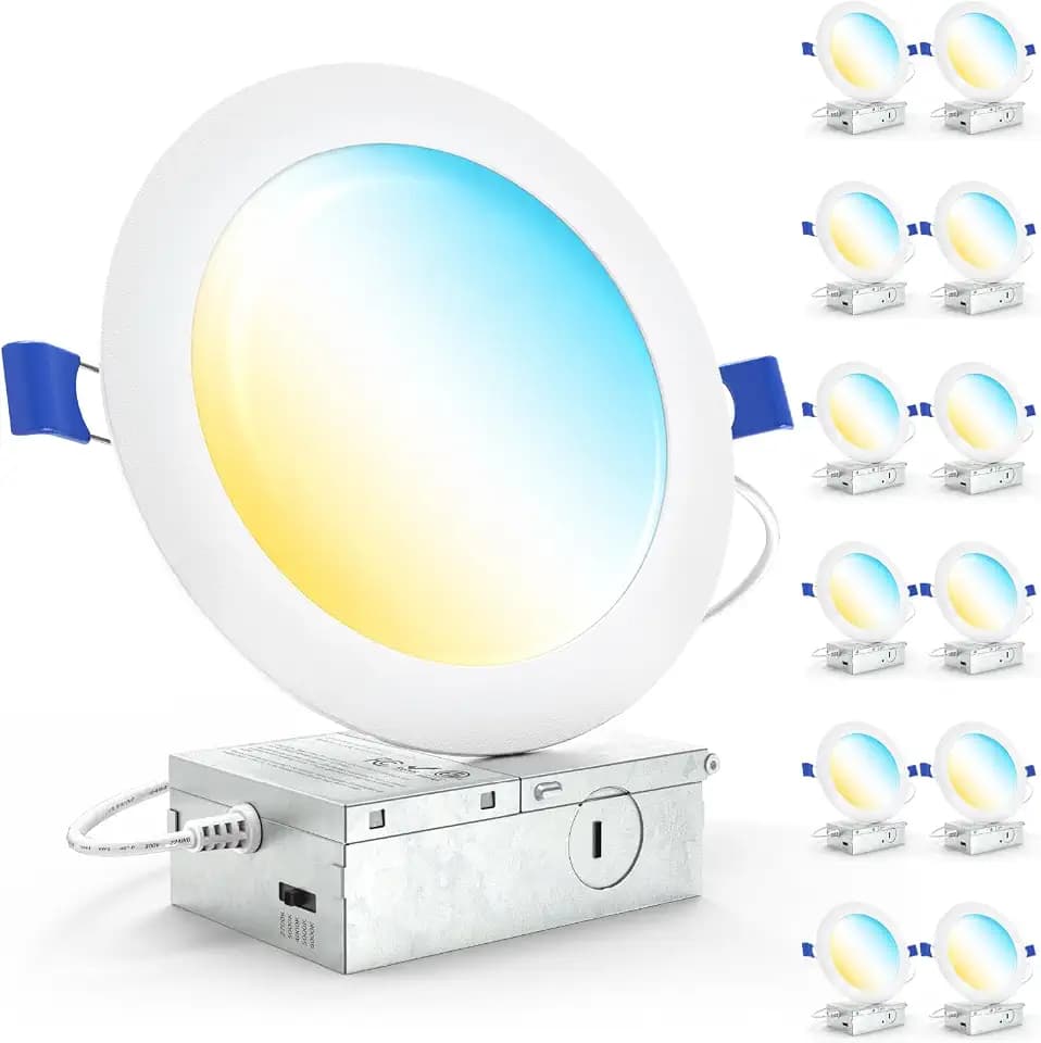 Sunco 12 Pack 6 Inch Canless LED Ultra-Slim Recessed Light, 5CCT, 14W=100W