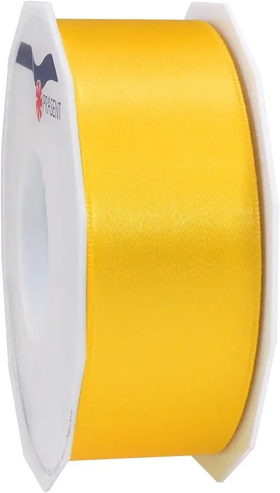 PRÄSENT C.E. Pattberg Satin gelb, 25 m Satinband zum Einpacken von Geschenken, 40 mm Breite, Geschenkband zum Dekorieren & Basteln, Dekoband, Anlass