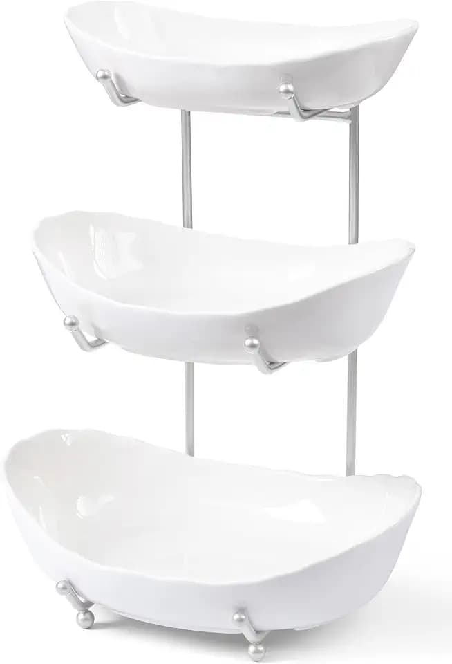 HBlife 3 Tier Fruit Bowl, Ceramic Fruit Basket for Kitchen Counter