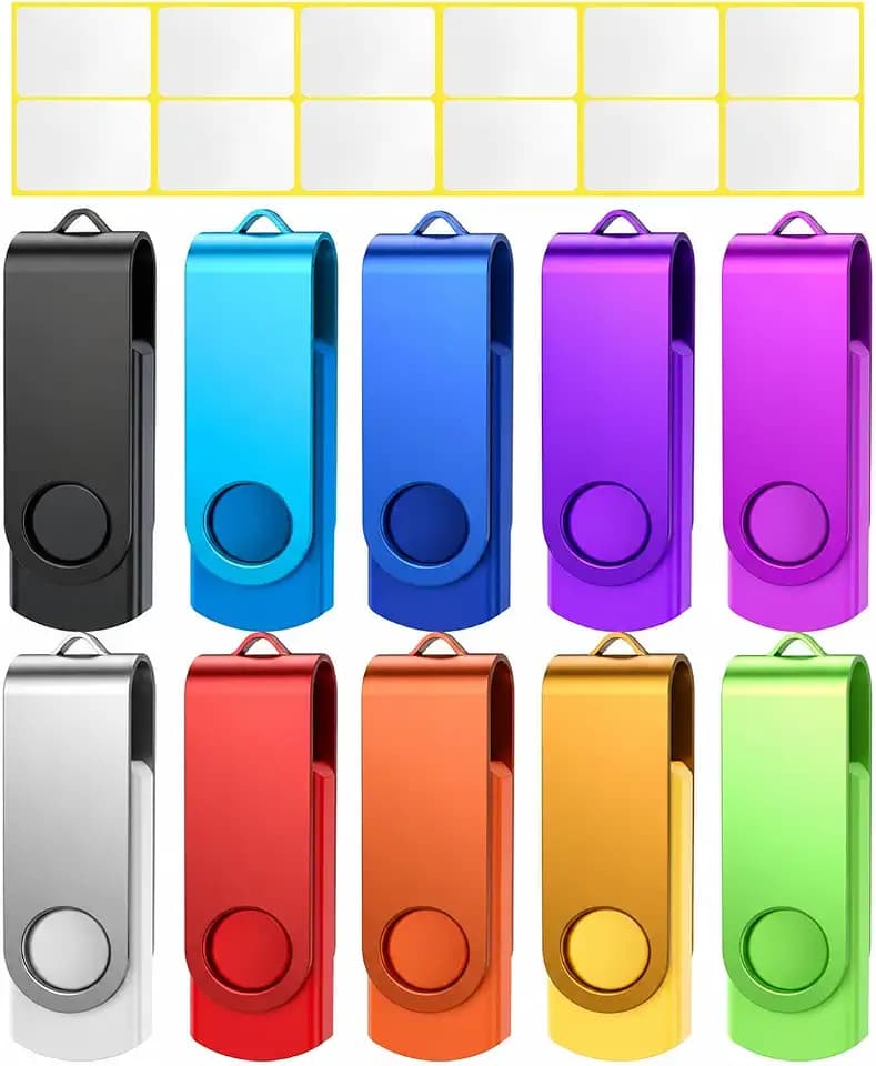 Uflatek USB Sticks 16GB USB 2.0 Speicherstick 10 Stück Memory Stick Bunt Flash Drive Rotate USB-Flash-Laufwerk Metall Thumb Drive Externer Datenstick mit Lanyard