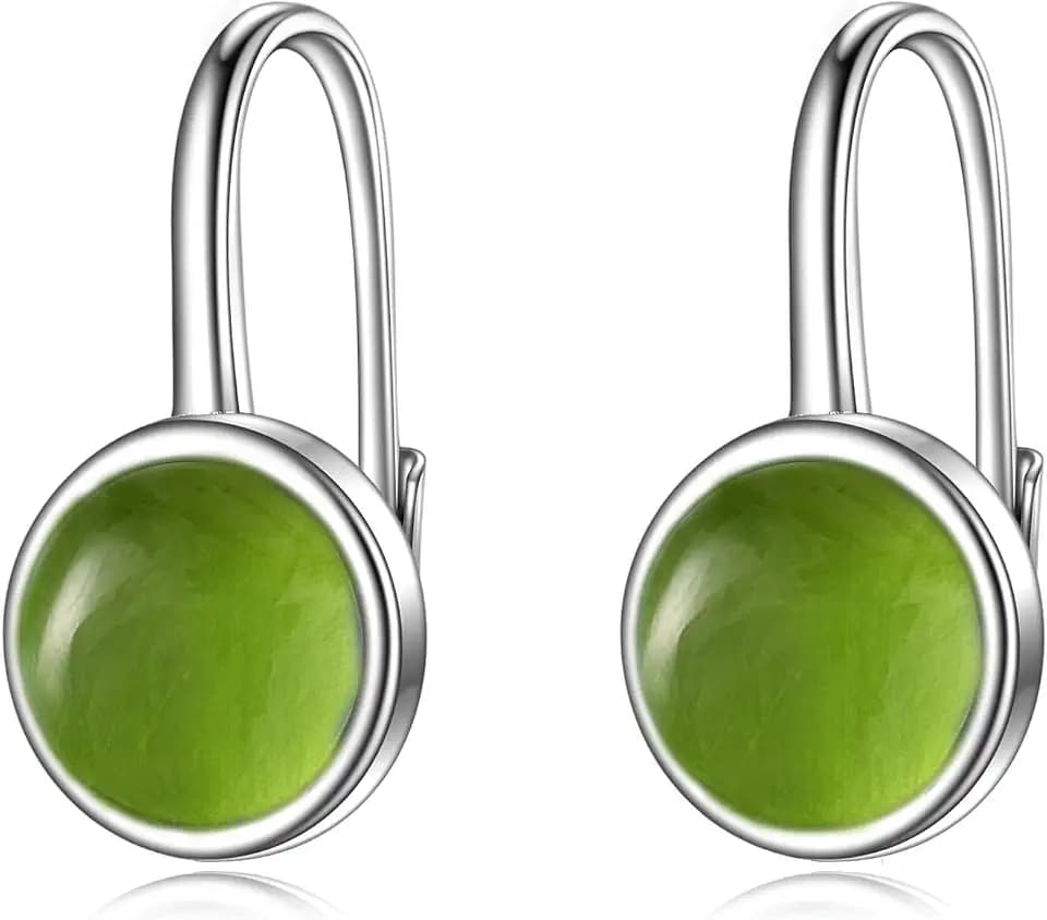 POPLYKE Peridot Ohrringe Für Frauen Sterling Silber Kreis Peridot Leverback Ohrringe Peridot-Schmuck Geschenk Für Frauen