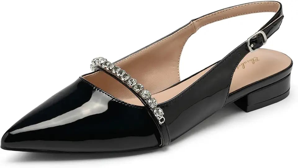 Elisabet Tang Women Slingback Flats with Rhinestone Pointed Toe Flats for Women Dressy Shoes