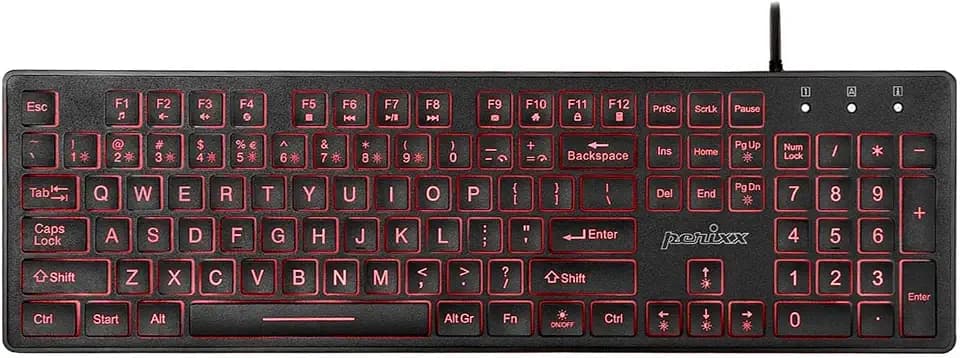 Perixx PERIBOARD-317RGB Wired Backlit USB Keyboard - Big Print Letter with RGB Illuminated LED - US English Layout