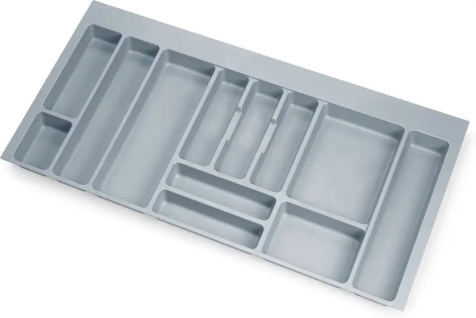 Emuca - Besteckorganisator, Schubladenorganisator für die Küche, Besteckkasten 936x482mm, 12 Fächer, Modul 100 cm, Kunststoff, Grau