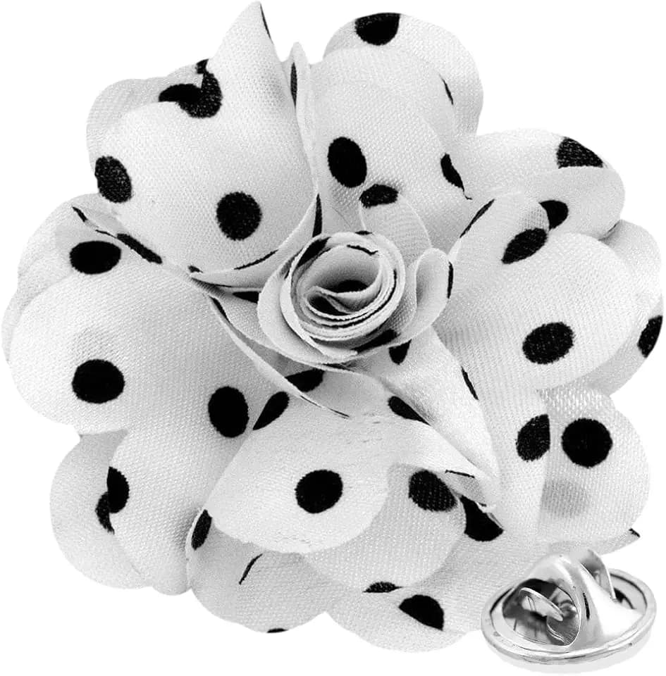Premium Men's Formal Polka Dot Flower Lapel Pin - Boutonniere for Men, Brooch Pin