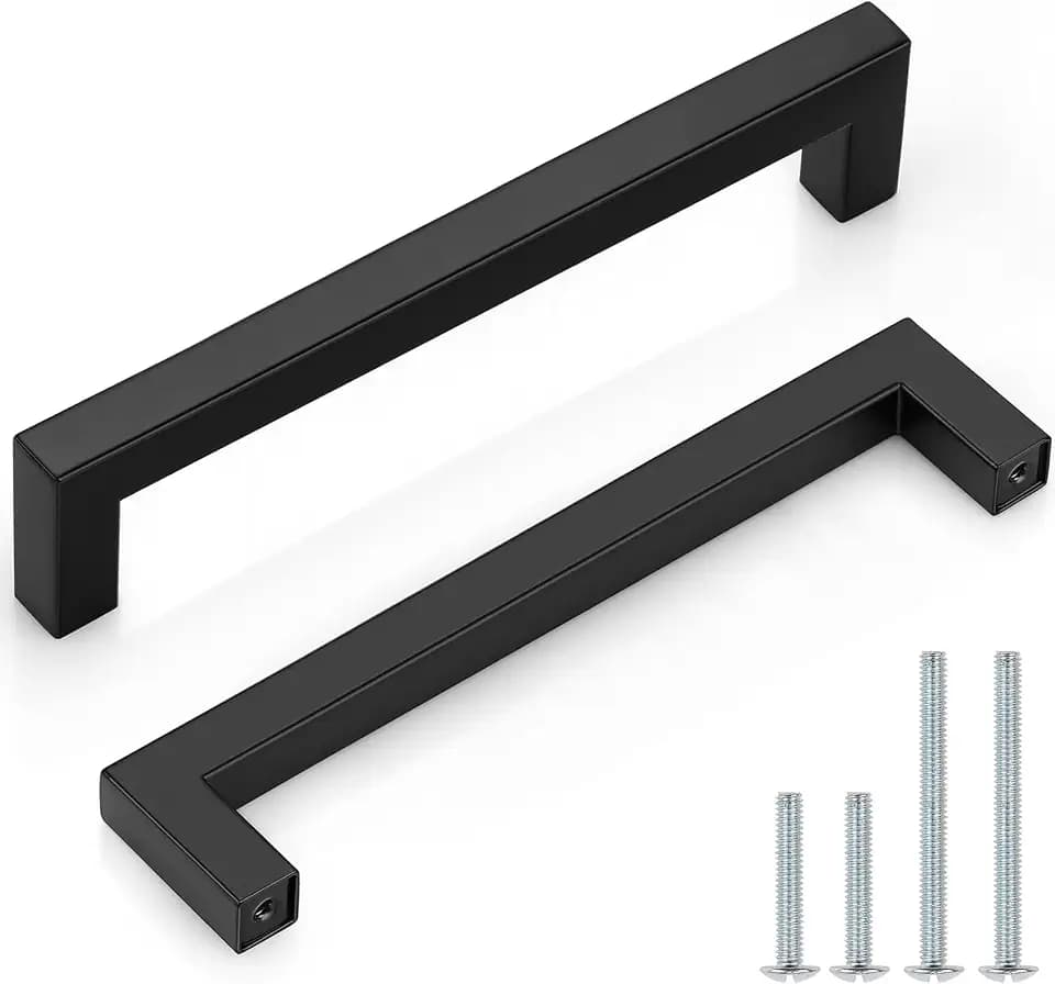 Probrico (10 Pack) Flat Black Cabinet Pulls Stainless Steel Drawer Handles 6-3/10 Inch(160mm) Hole Center Modern Cabinet Hardware for Kitchen Bathroom