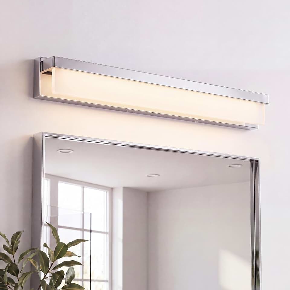 LED Bathroom Vanity Light Fixture Over Mirror 32.3 inch Modern Rectangle Finishing Bath Vanity Lighting Bar 4000K Daylight Wall Sconce (Chrome)