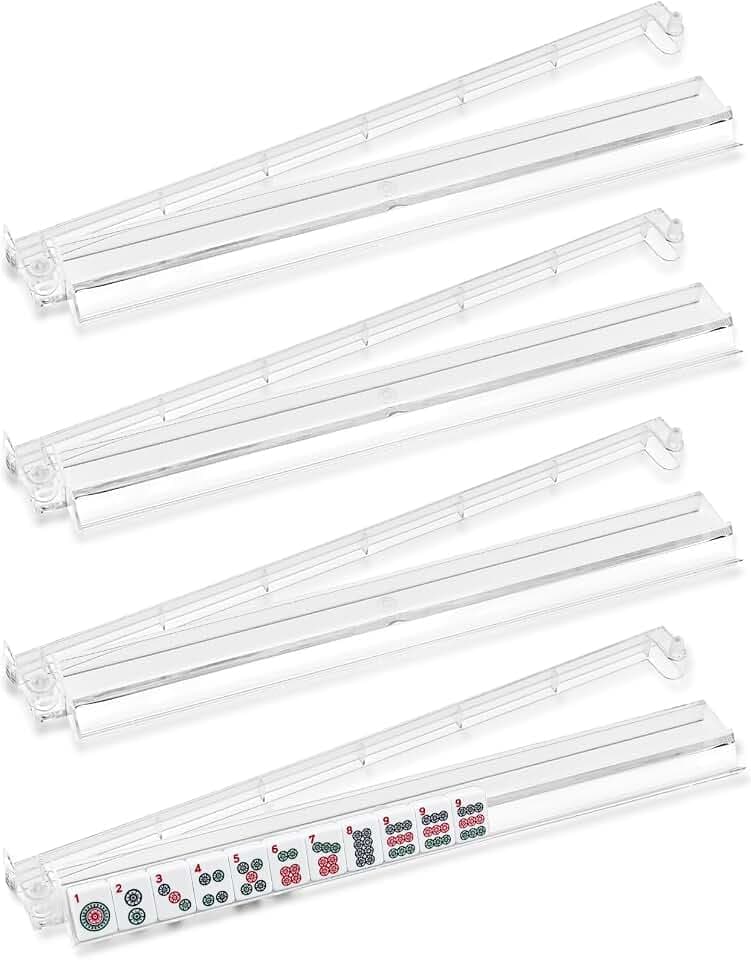 Mahjong Racks with Pushers Set of 4, 18.5'' Clear Plastic Mahjong Racks