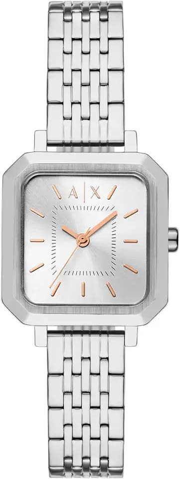 Armani Exchange A|X Women's Watch, Square Three-Hand Stainless Steel Watch for Women