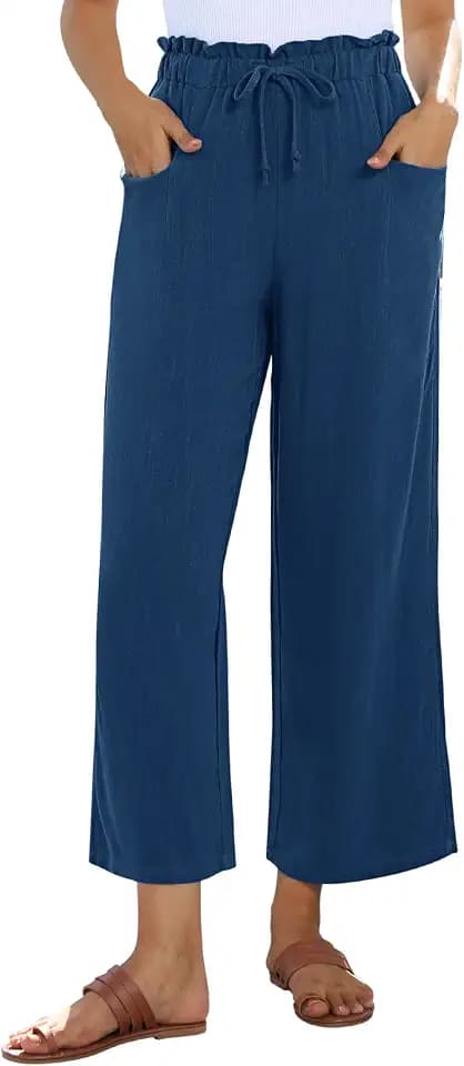 siliteelon Wide Leg Linen Pants Women Flowy Casual Summer Vacation Clothes