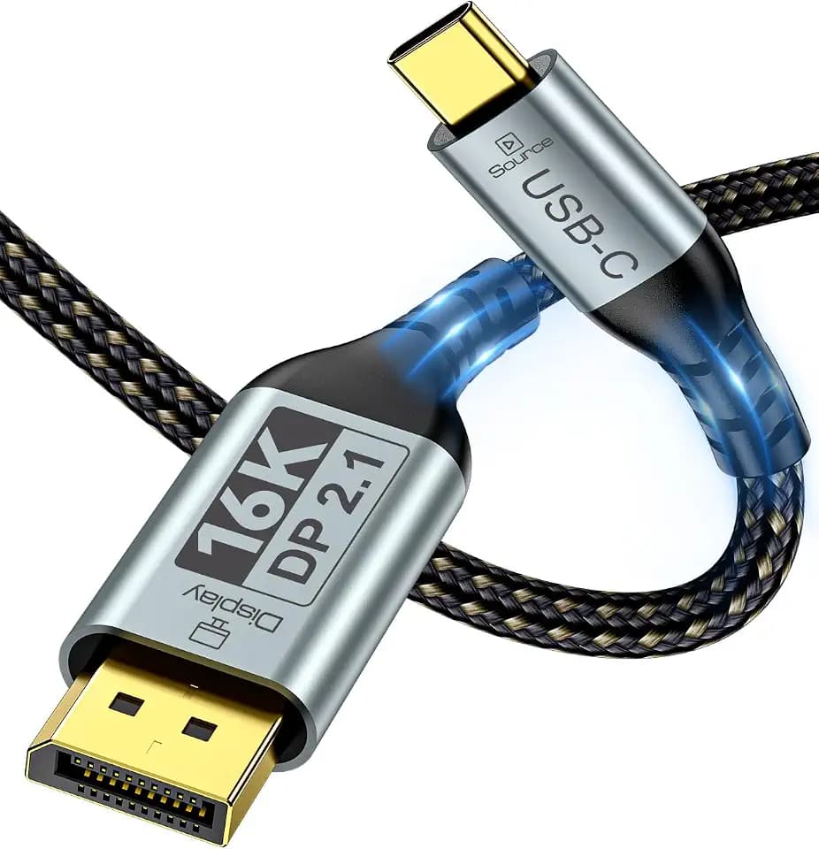 USB C to DisplayPort 2.1 Cable [16K@30Hz, 8K@120Hz, 2K/4K@240Hz], 80Gbps Thunderbolt 5/4/3 to Display Port 2.1 Cord, USBC to DP for MacBook, Odyssey G8/G9, XPS, iPhone 16/15 Pro Max etc, 3FT