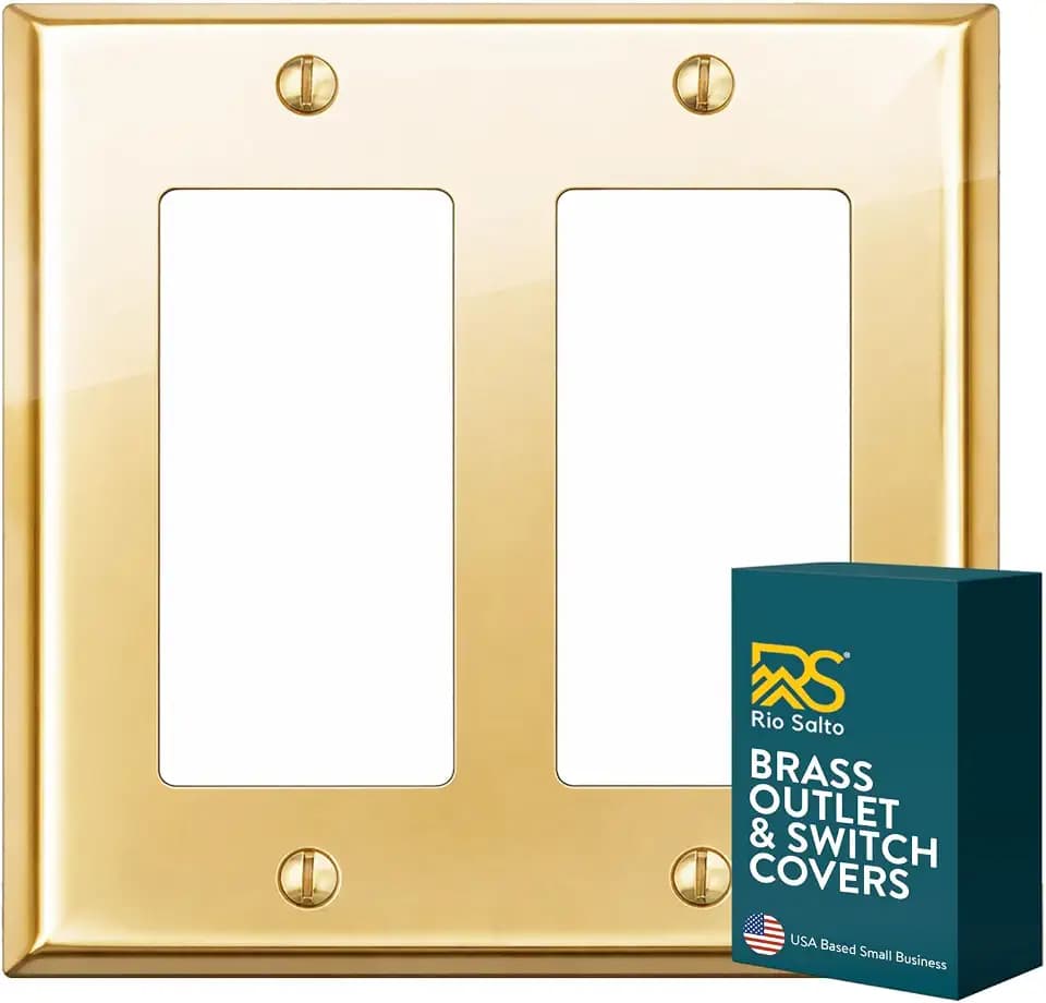 Rio Salto BRASS Signature Collection Standard Size Polished Gold 2-Gang Rocker Wall Plate Decorator Double Light Switch Cover (Rocker Outlet 2-Gang 1-Pack)