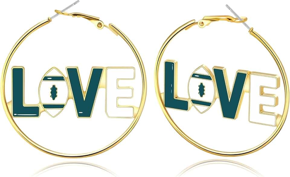 Game Day Football LOVE Hoop Earrings Fashion Sports Jewelry gifts for Mom&Women Perfect Game Day Outfit Accessories