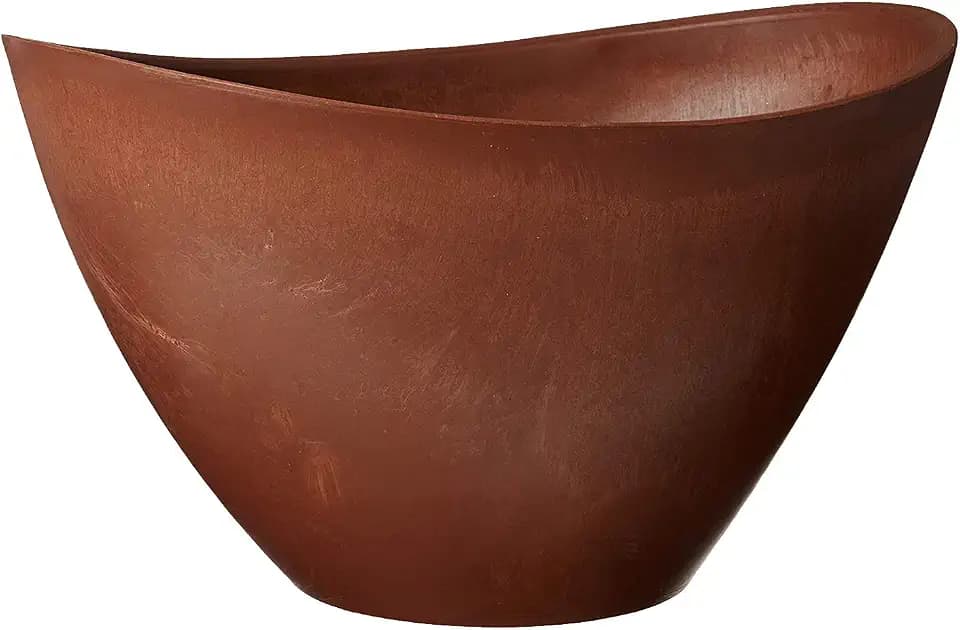 PSW Pot Collection YB41TCB Plastic/Stone/Wood Composite Curved Planter Pot – No Drainage Hole (Drillable), for Indoor and Outdoor Plants and Gardens, 16-inch, Terra Cotta Color